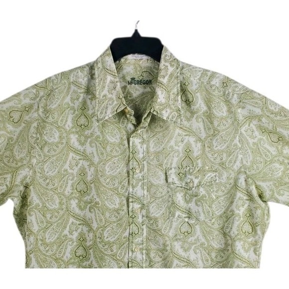 Vtg 70s 80s McGregor Hawaiian Shirt Men XL 17 17.5 Green Beige Retro Lightweight - Picture 6 of 11